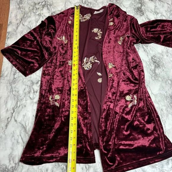 The Room Velvet Cardigan Floral Open Front Red size medium - Picture 5 of 5